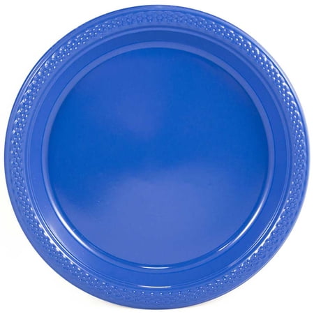 JAM Paper Bulk Round Plastic Party Plates, Blue, 200/Box, Medium, 9"