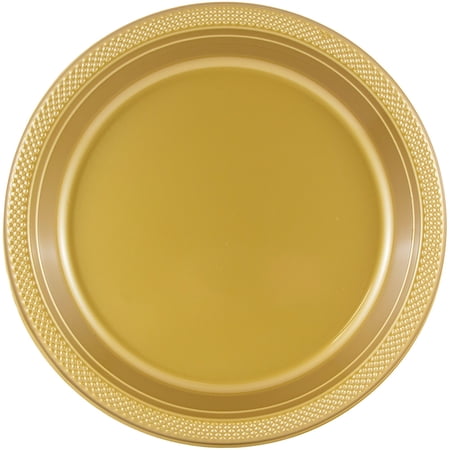 JAM Paper Bulk Round Plastic Party Plates, Gold, 200/Box, Medium, 9"