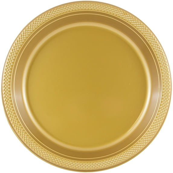 JAM Paper Bulk Round Plastic Party Plates, Gold, 200/Box, Medium, 9"