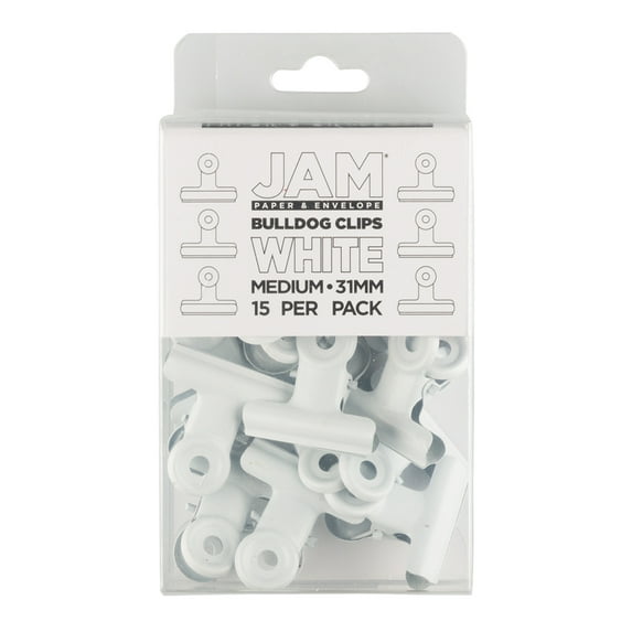 JAM Paper Bulldog Clips, Medium, 31mm, White, 15/Pack