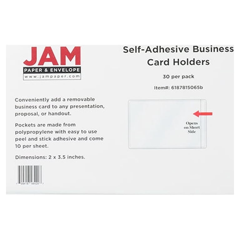 JAM Paper Business Card Holders, 2x3.5, Clear, 30 per Pack, Self, Adhesive