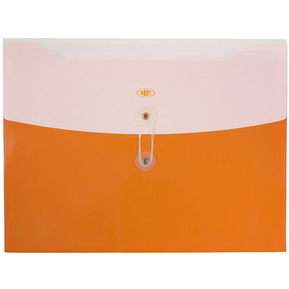 JAM Paper Button String Plastic Envelopes, 9.75 x 13, Orange, 12 per Pack