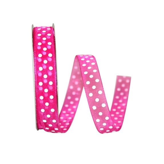 JAM Paper Chiffon Polka Dot All Occasion Shocking Pink Nylon Ribbon, 900" x 0.62"