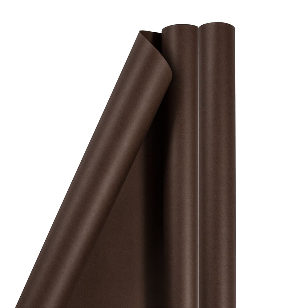 JAM Paper Chocolate Brown Paper Matte Gift Wrap Papers, (2 Rolls) 25.5 Sq ft.