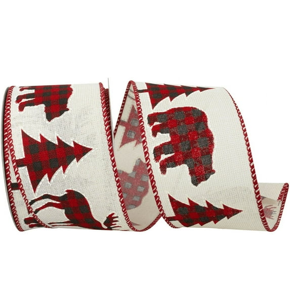 JAM Paper Christmas Animal Ribbon, Buffalo Print & Ivory, 2.5in x 10yd, 1/Pack
