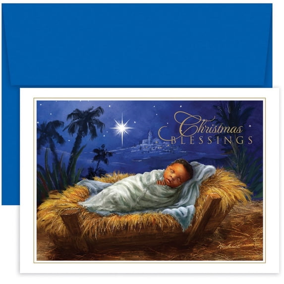 JAM Paper Christmas Card Set, Baby Jesus in a Manger Holiday Cards, 18 Cards & Envelopes/Pack