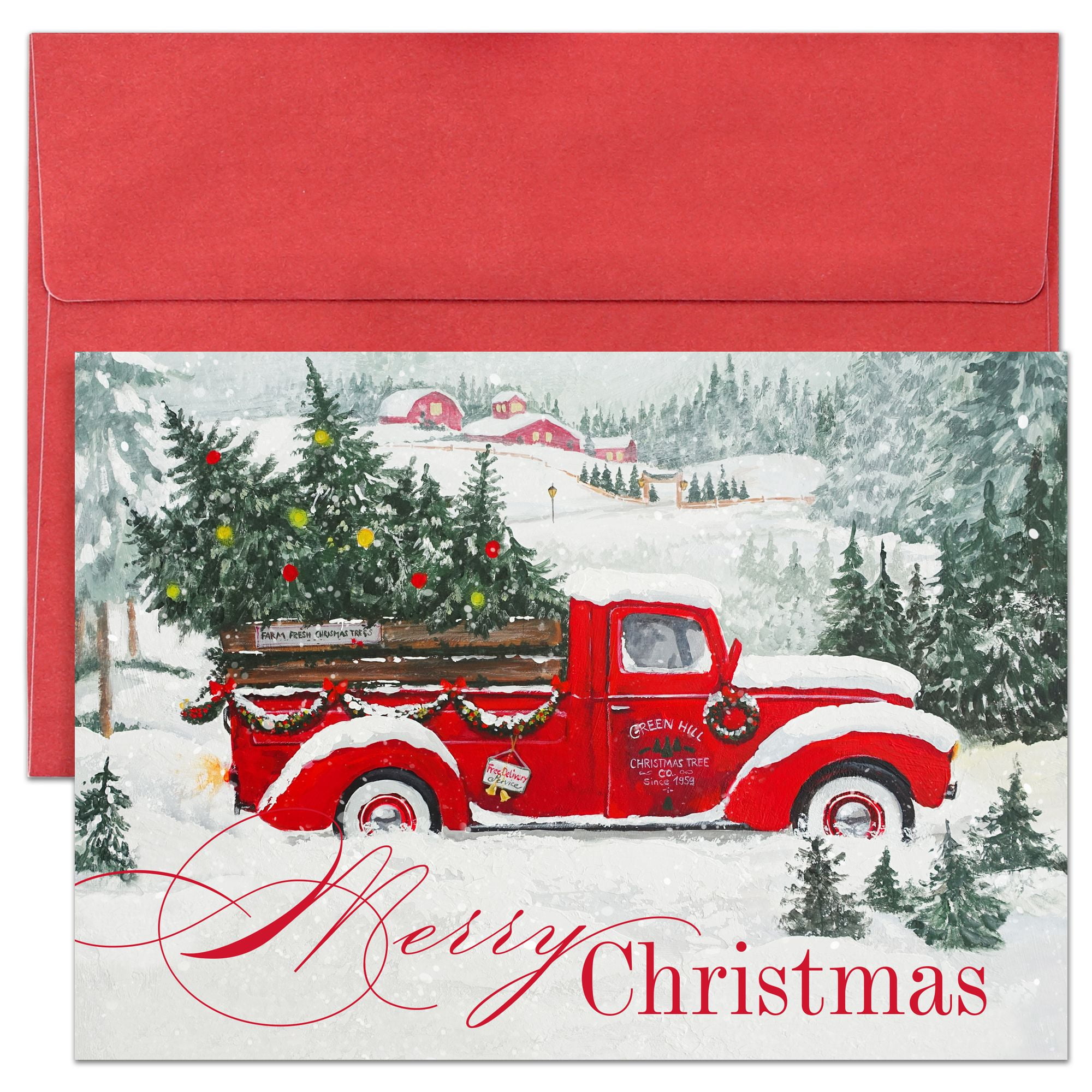 JAM Paper Christmas Cards & Matching Envelopes Set, Rural Free Delivery, 16/Pack