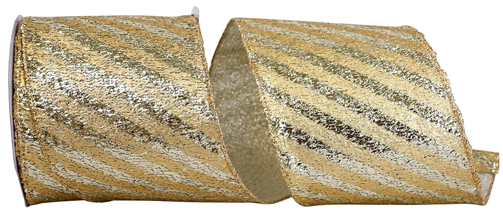 JAM Paper Christmas Gold Metallic Stripe Polyester Ribbon, 10yd x 4in, 1/Pack