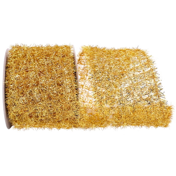 JAM Paper Christmas Gold Nylon Tinsel Ribbon, 10yd x 4in, 1/Pack