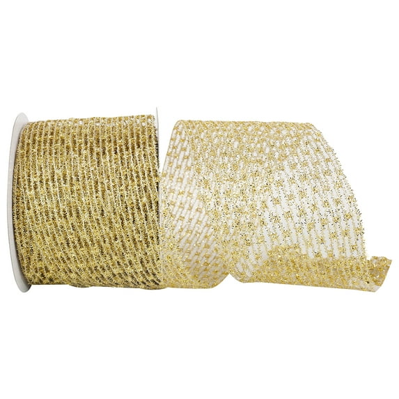JAM Paper Christmas Gold Polyester Net Ribbon, 10yd x 4in, 1/Pack