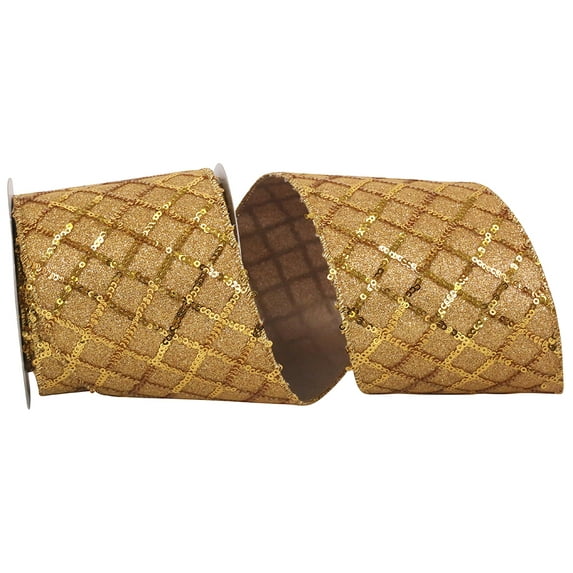 JAM Paper Christmas Gold Polyester Sequin Ribbon, 180" x 4"