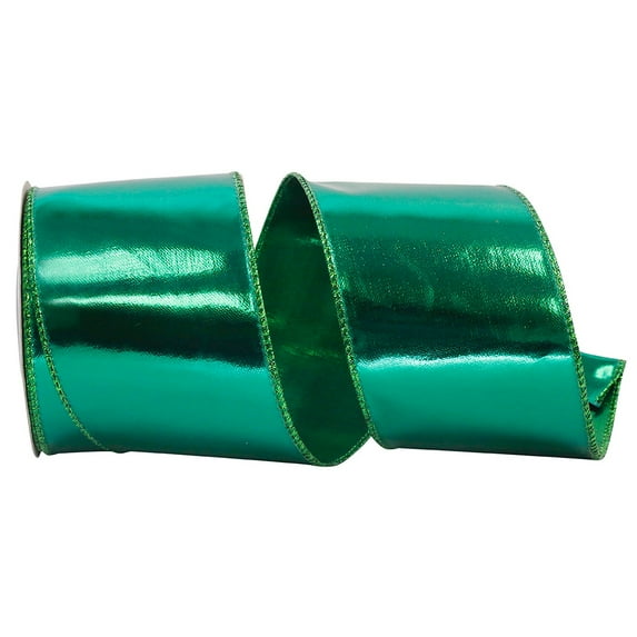 JAM Paper Christmas Green Metallic Ribbon, 2.5in x 5yd, 1/Pack