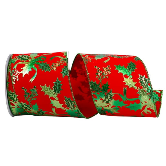 JAM Paper Christmas Holly Multi-color Acrylic Ribbon, 10yd x 4in, 1/Pack