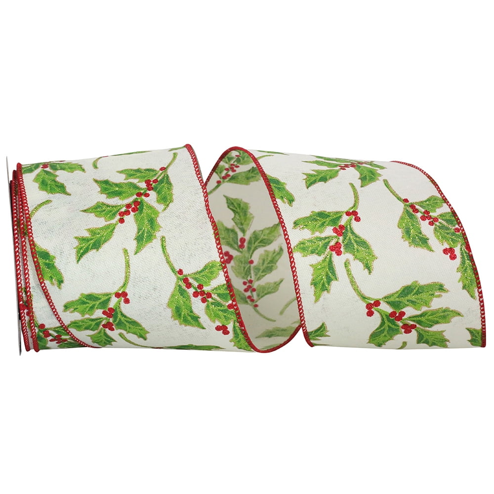 JAM Paper Christmas Holly Multi-color Polyester Ribbon, 10yd x 4in, 1/Pack