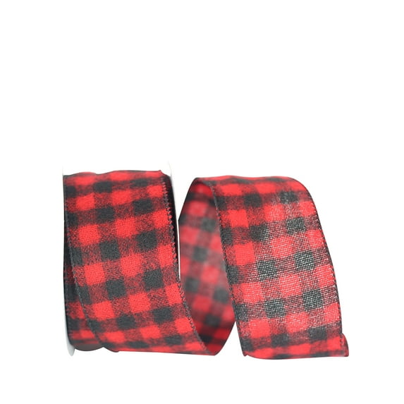 JAM Paper Christmas Multi-color Polyester Check Buffalo Ribbon, 30' x 2.5"