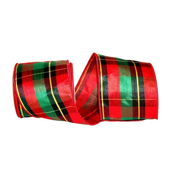 JAM Paper Christmas Multi-color Polyester Dupioni Plaid Ribbon, 10yd x 4in, 1/Pack