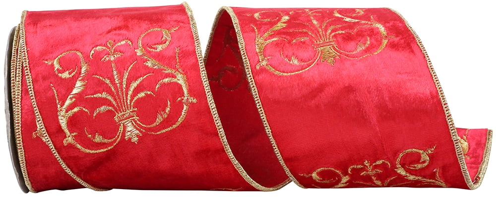 JAM Paper Christmas Multi-color Polyester Filigree Ribbon, 5yd x 4in, 1/Pack