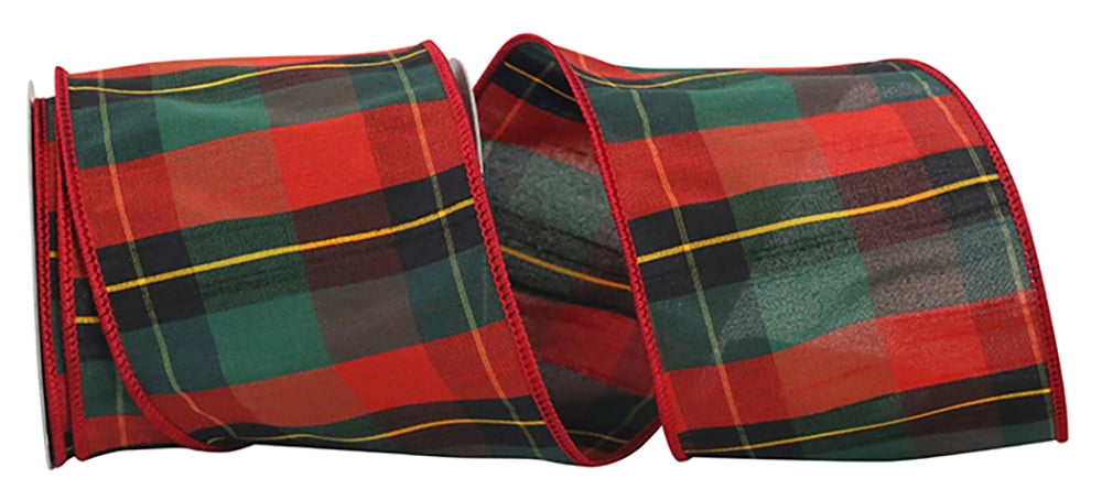 JAM Paper Christmas Multi-color Polyester Plaid Ribbon, 360" x 4"