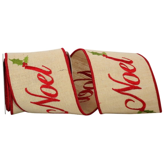 JAM Paper Christmas Natural Polyester Noel Ribbon, 180" x 4"