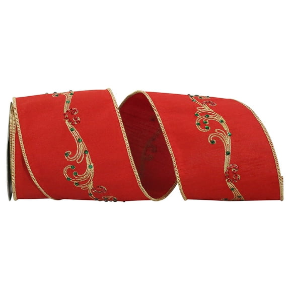 JAM Paper Christmas Red Polyester Holly Ribbon, 180" x 4"