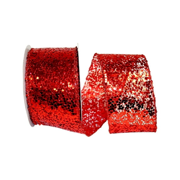 JAM Paper Christmas Red Polyester Sequin Ribbon, 10yd x 2.5in, 1/Pack