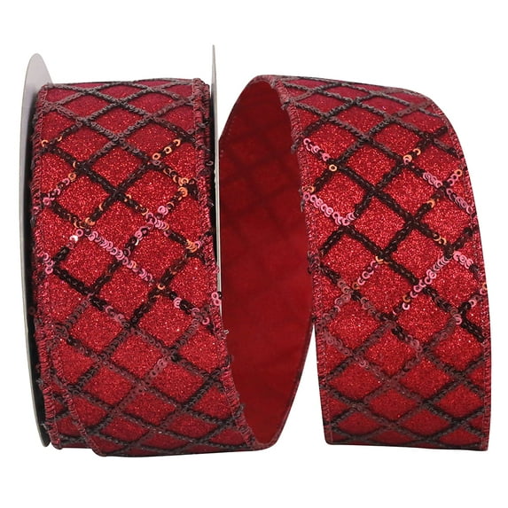 JAM Paper Christmas Red Polyester Sequin Ribbon, 360" x 2.5"