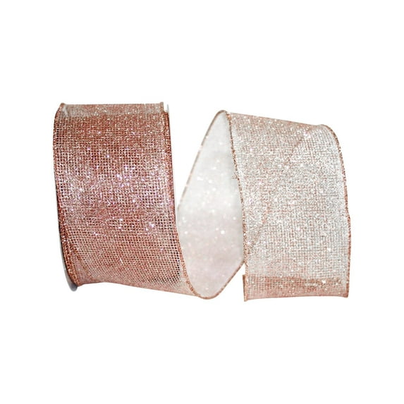 JAM Paper Christmas Rose Gold Polyester Mesh Ribbon, 20yd x 2.5in, 1/Pack