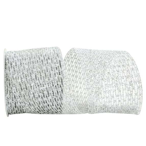 JAM Paper Christmas Silver Polyester Net Ribbon, 10yd x 4in, 1/Pack