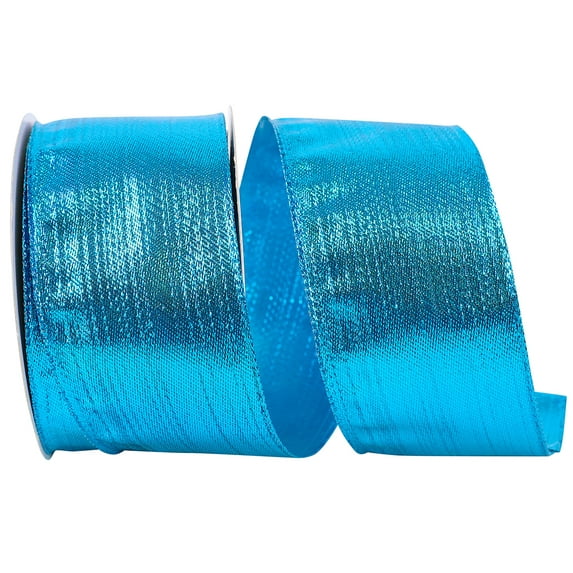 JAM Paper Christmas Turquoise Nylon Lame Metallic Ribbon, 10yd x 2.5in, 1/Pack