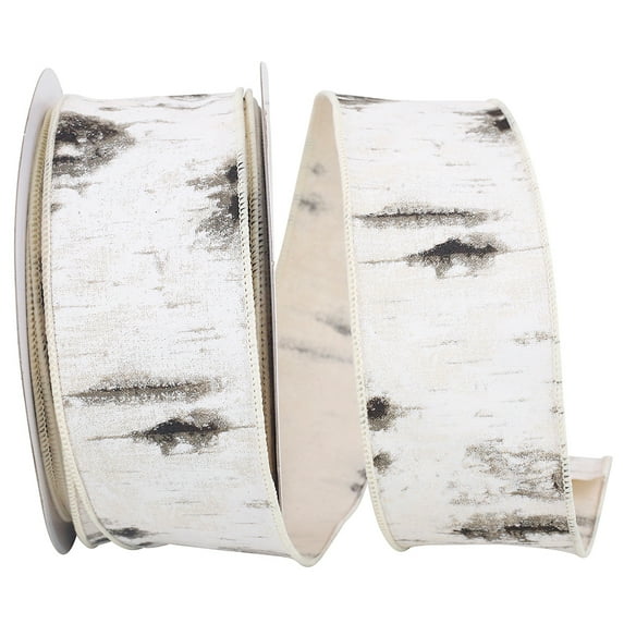 JAM Paper Christmas White Polyester Birch Tree Ribbon, 25yd x 2.5in, 1/Pack