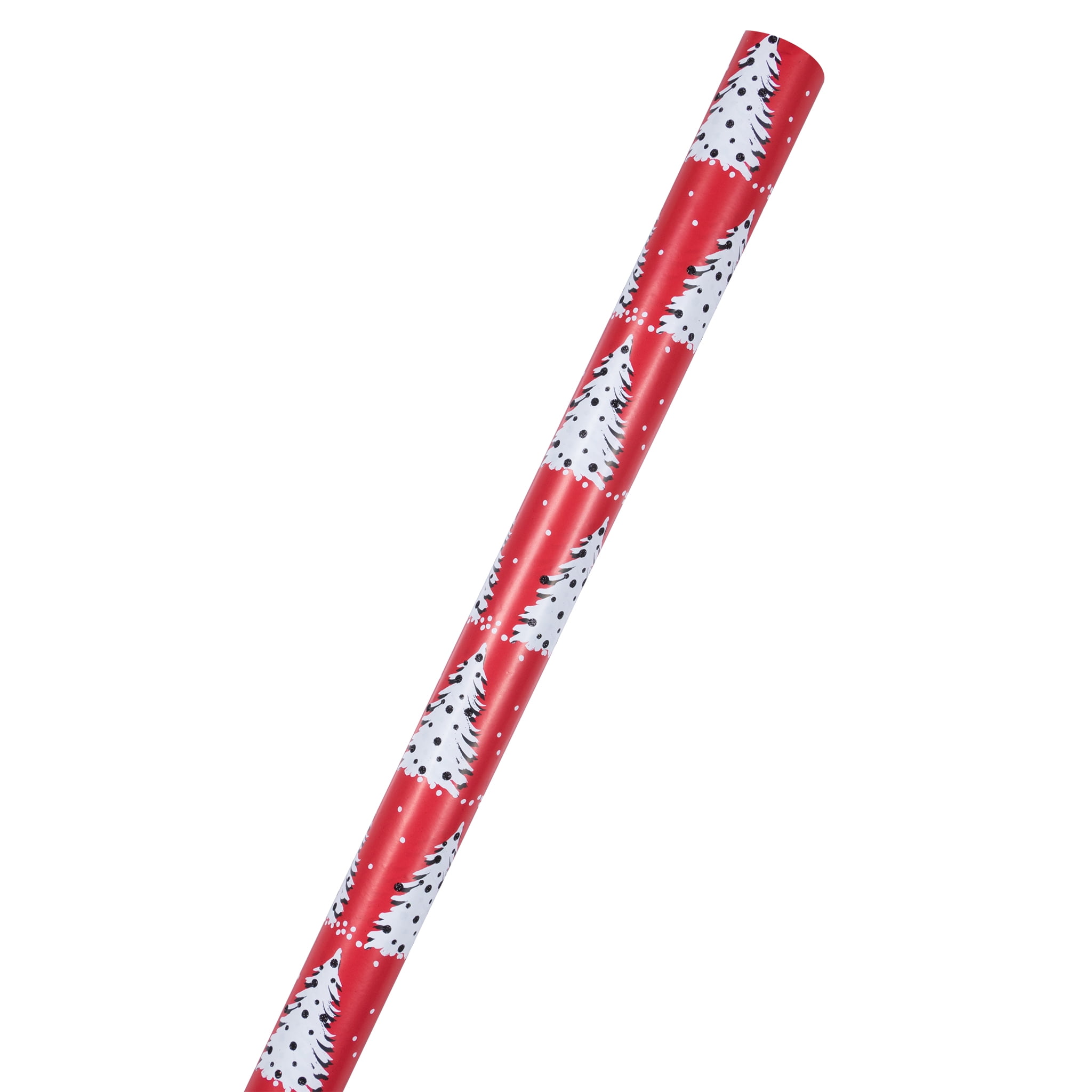 JAM Paper Christmas Wrapping Paper, 25 Sq ft, 1/Pack, Painted Christmas Trees Gift Wrap