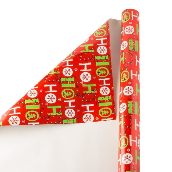 JAM Paper Christmas Wrapping Paper, 40 Sq ft, 1/Pack, Ho, Ho, Holographic Gift Wrap