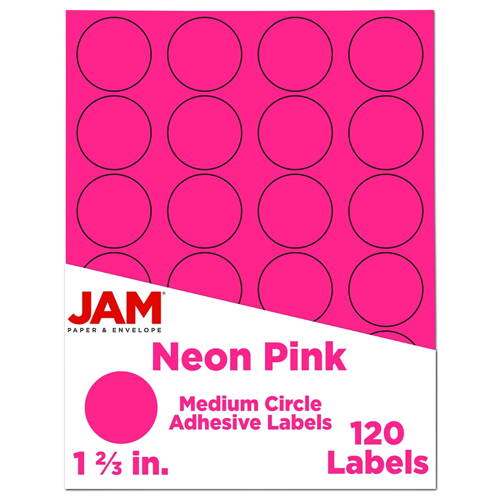 JAM Paper Circle Label Sticker Seals, 1 2/3 Inch Diameter, Neon Pink, 120 Round Labels per Pack