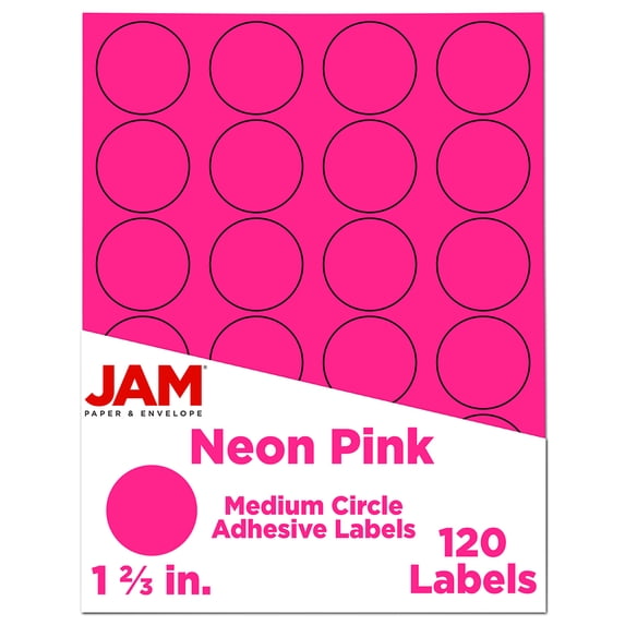Jam Labels Neon JAM Paper Circle Label Sticker Seals, 1 2/3 Inch Diameter, Neon Pink ...