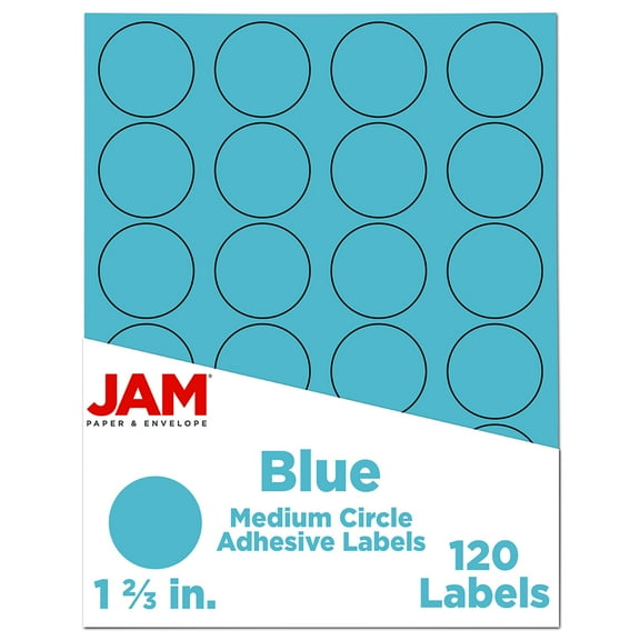 JAM Paper Circle Label Sticker Seals, 1 2/3 in Diameter, Blue, 120 Round Labels per Pack