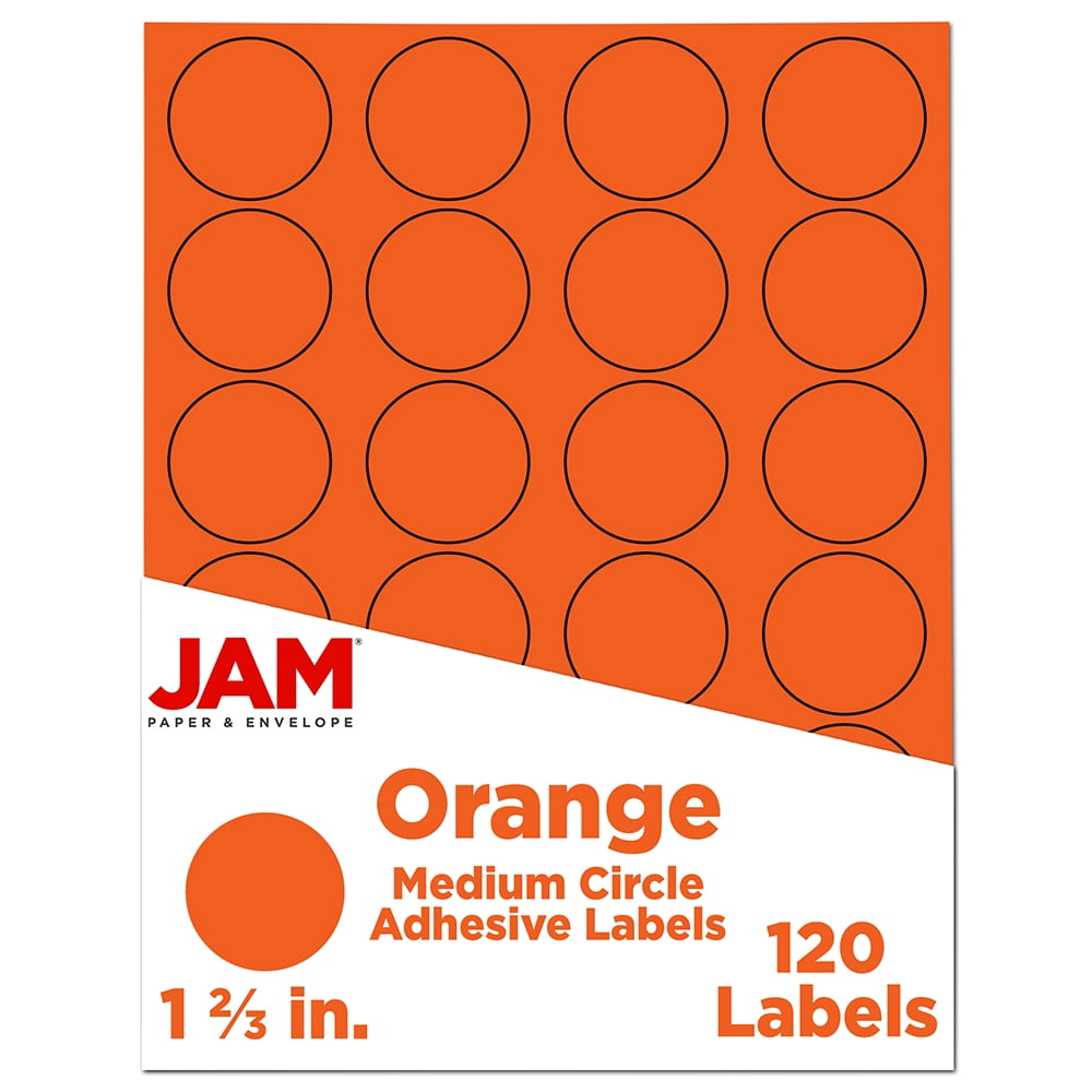 Label Sticker Paper Round JAM Paper Circle Label Sticker Seals, 1 2/3 in Diameter, Orange, 120 ...