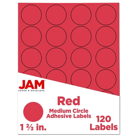 JAM Paper Circle Label Sticker Seals, 1 2/3 in Diameter, Red, 120 per Pack