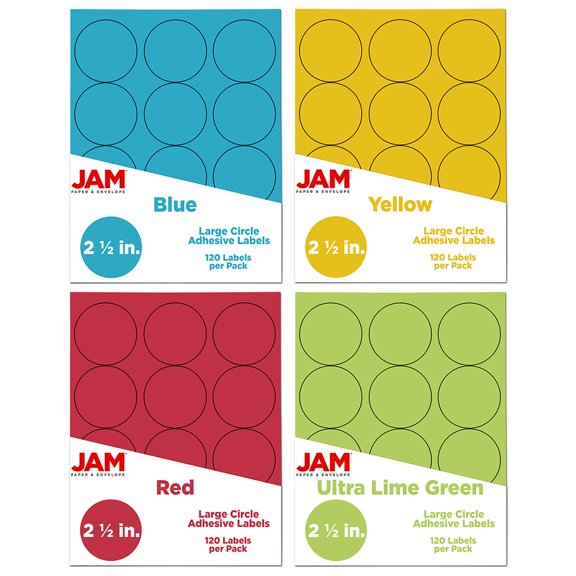 JAM Paper Circle Label Sticker Seals, 2.5 in Diameter, 4 Packs of 120 Colorful Labels
