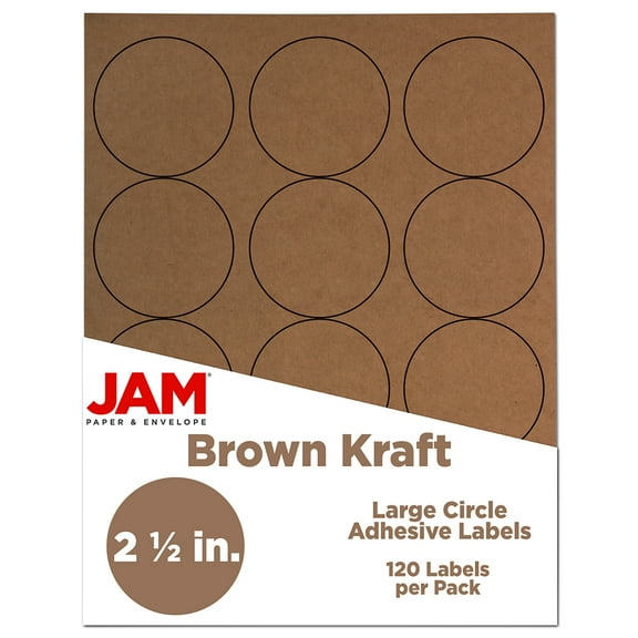 JAM Paper Circle Label Sticker Seals, 2.5 in Diameter, Brown Kraft, 120 Round Labels/Pack