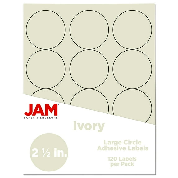 JAM Paper Circle Label Sticker Seals, 2.5 in Diameter, Ivory, 120 Round Labels per Pack
