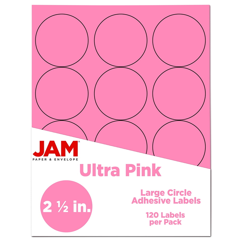 JAM Paper Circle Label Sticker Seals, 2.5 in Diameter, Pink, 120 Round Labels per Pack