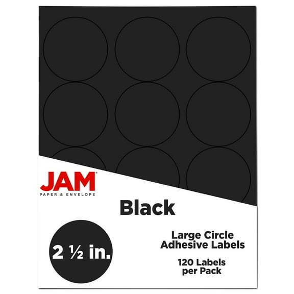 JAM Paper Circle Label Sticker Seals, 2.5 inch Diameter, Black, 120 Round Labels/Pack