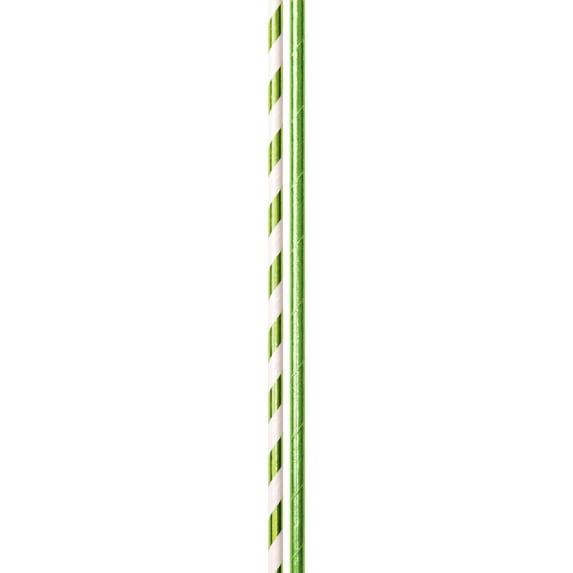 JAM Paper Color Paper Straws, 7 3/4 x 1/4, Lime Green Foil Solids & Stripes, 24/pack