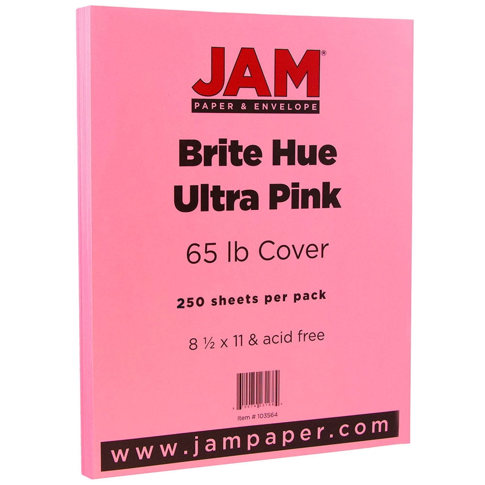 JAM Paper Colored 65lb Cardstock, 8 1/2 x 11, Pink, 250/Pack