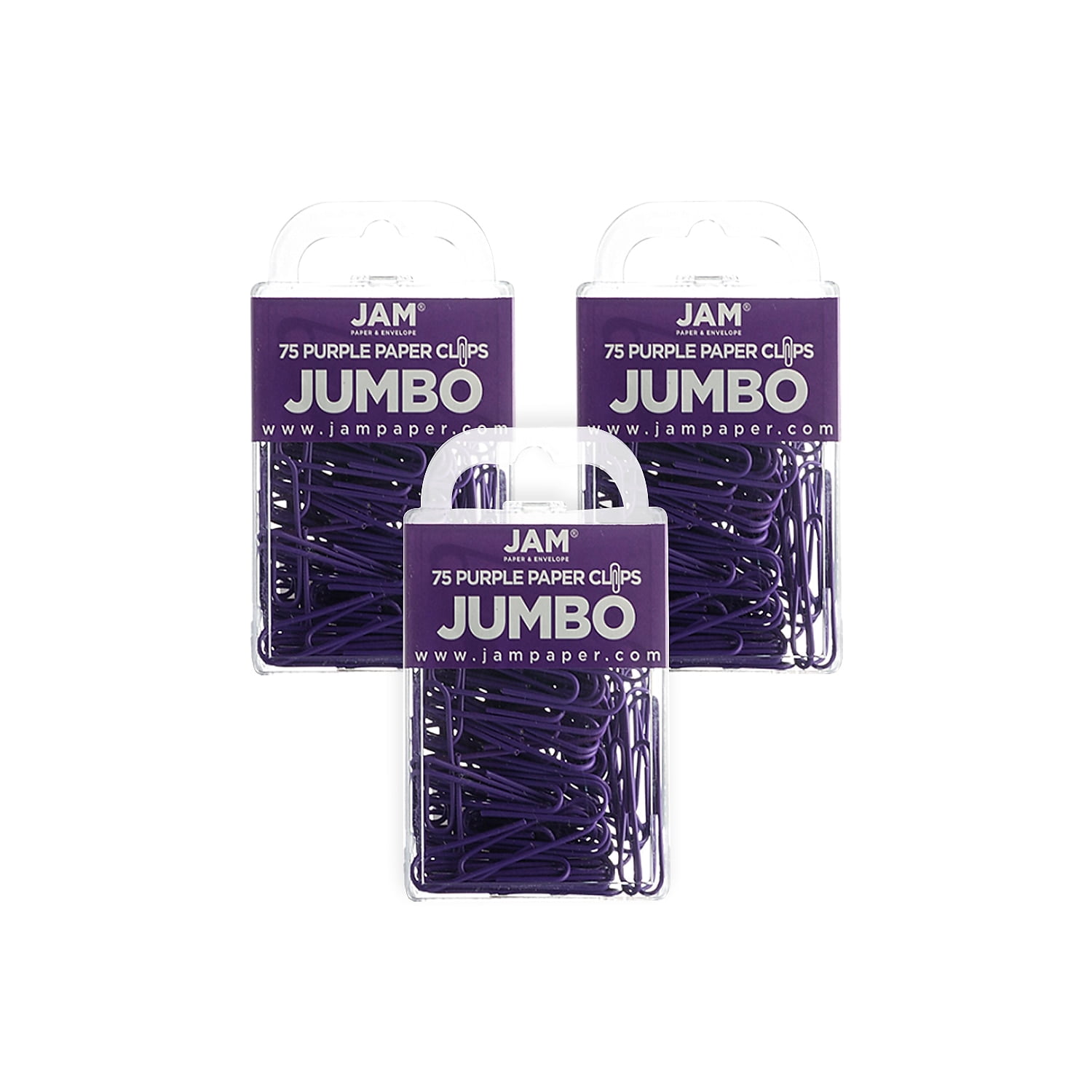 JAM Paper Jumbo Paper Clips Purple 3 Packs of 75 (42186879B)
