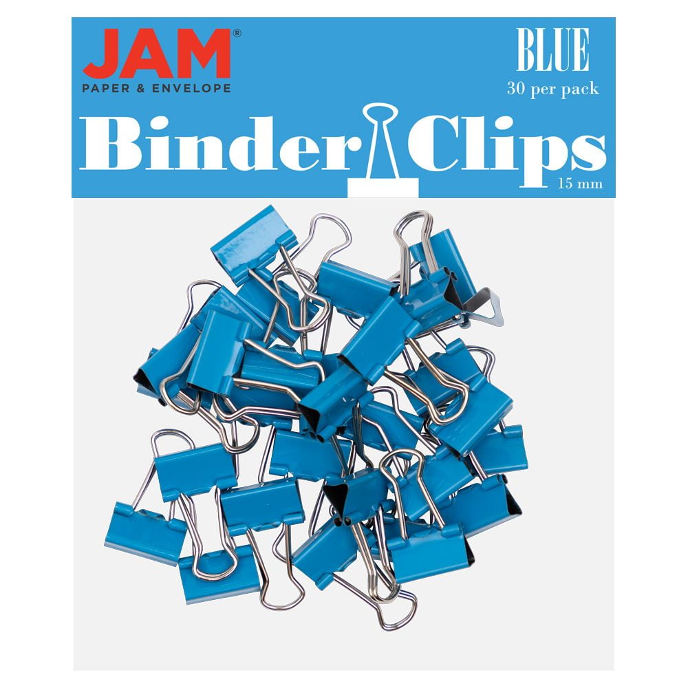 JAM Paper Colorful Binder Clips, Extra Small, 3/5 inch (15 mm), Blue, 30/Pack