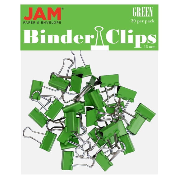 JAM Paper Colorful Binder Clips, Extra Small, 3/5 inch (15 mm), Green, 30/Pack
