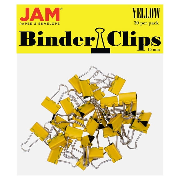 JAM Paper Colorful Binder Clips, Extra Small, 3/5 inch (15 mm), Yellow, 30/Pack