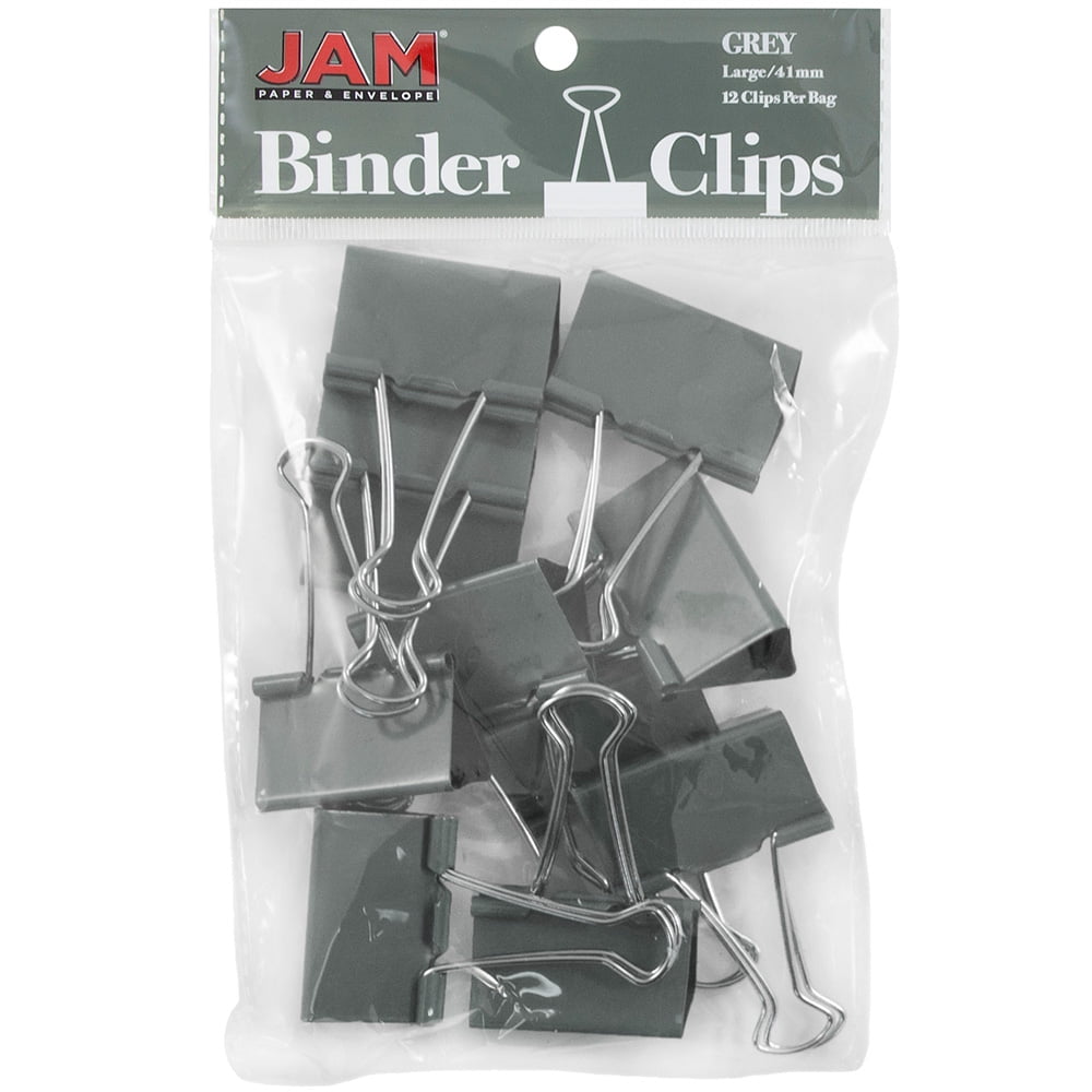 JAM PAPER & ENVELOPE JAM Paper Colorful Binder Clips, Large, 1 1/2 in, Gray, 12/Pack