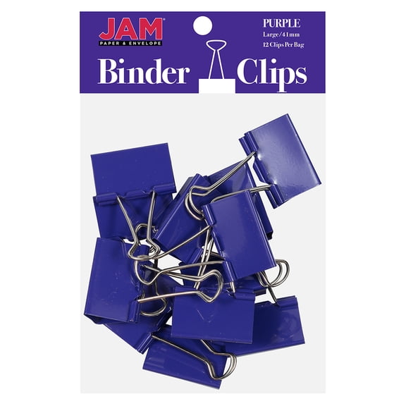 JAM Paper Colorful Binder Clips, Large, 1 1/2 inch (41 mm), Purple Binder clips, 12/Pack